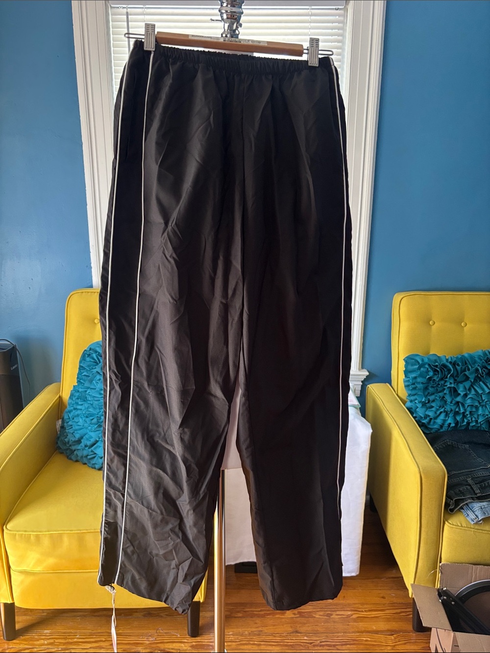 Women's Black Track Joggers with White Side Piping